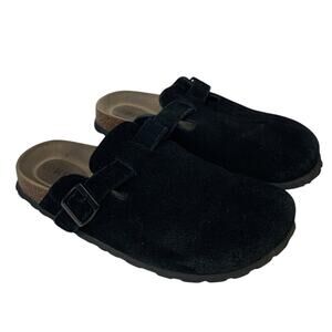 Kidmi Womens Size 8.5 Black Faux Suede Cork Clogs Closed Round Toe Slip On Shoes